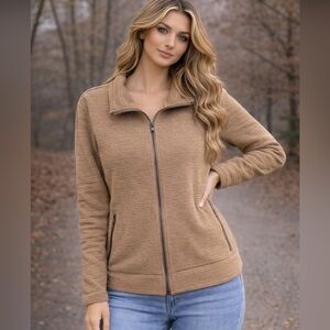 RBX $68 NEW Women’s Textured Mock Neck Top Full Zip Jacket Medium Zipper Pockets